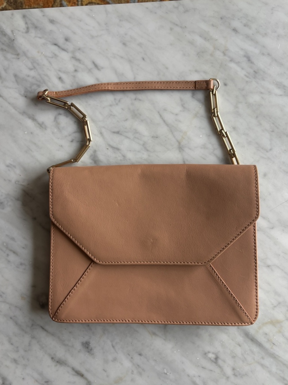 Hobbs Leather Envelope Chain Shoulder Bag in Nude Tan